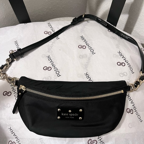KATE SPADE PRE-LOVED AUTHENTIC BLACK NYLON & PATENT LEATHER FANNY/CROSSBODY - Picture 1 of 17